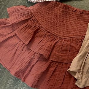 NWT Brown Mini Ruffle layered Skirt Sz XS - pair w/Gingham crop!